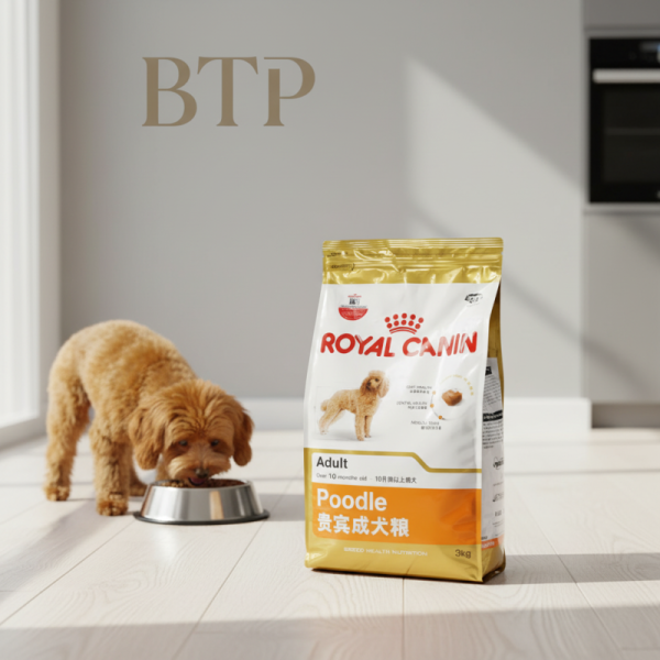 Retail-Ready Adult Poodle Food Pouch-Custom Printed Food Grade Recyclable Stand-Up Bag for Dry Pet Kibble Heat Packaging
