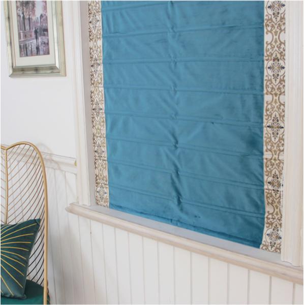 European style light luxury fan shape velvet blue Roman blind blackout Customized for dinning room kitchen small window