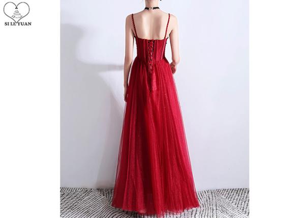 Beaded Red Ball Gown Dress Sleeveless Heart Shaped Bust Sweep Train Tulle Type
