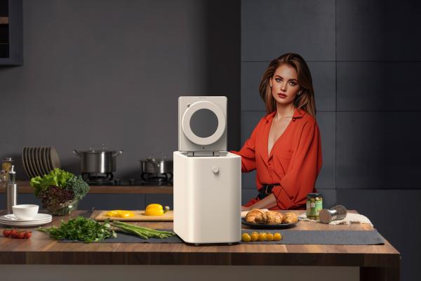 2Composteur à base de kiten de 0,5 litre avec un puits de lumière transparent et un moniteur à minuterie, bordure en forme d'arc