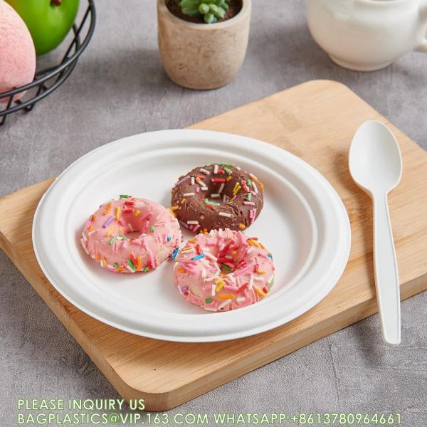 100% Compostable 10 Inch Paper Plates, Heavy Duty Paper Plates, Disposable Biodegradable Eco-Friendly Sugarcane