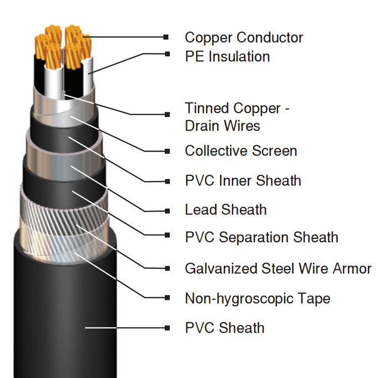 RE2YKRY 300/500V Armoured Instrument Cable with 1-50 Pairs and Copper Conductor for Industrial Use