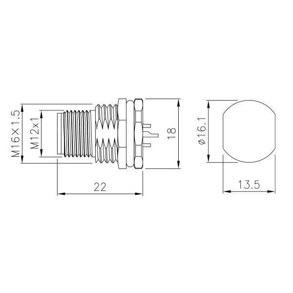 Фланц M12 соединитель женский 5 штифтовой панель монтируется прямо IEC 61076-2-101