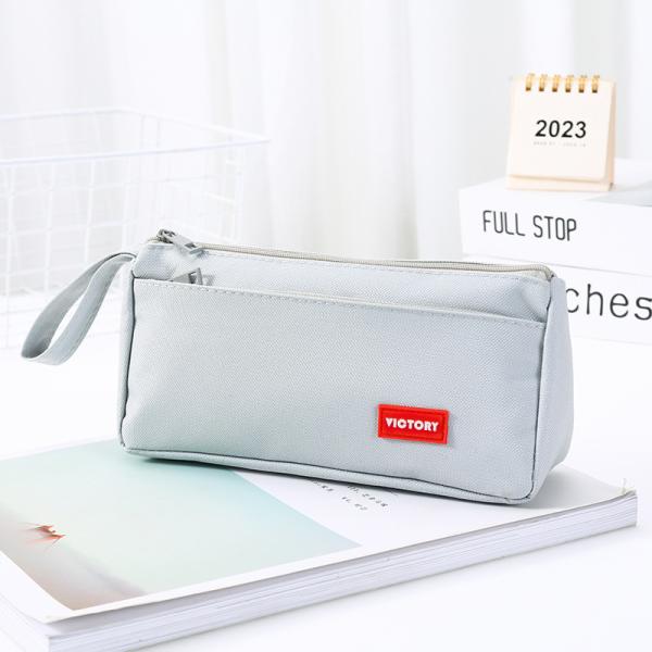 Creative Large Capacity Pencil Case in Colorful Solid Canvas for School Supplies