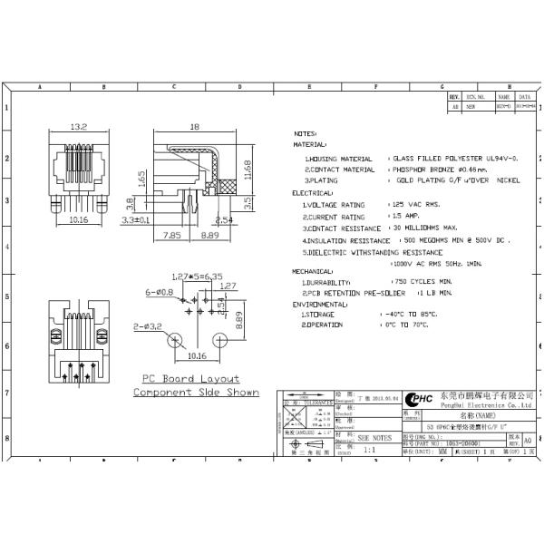 1x1 90 Degree Unshielded Modular RJ45 RJ11 Connector