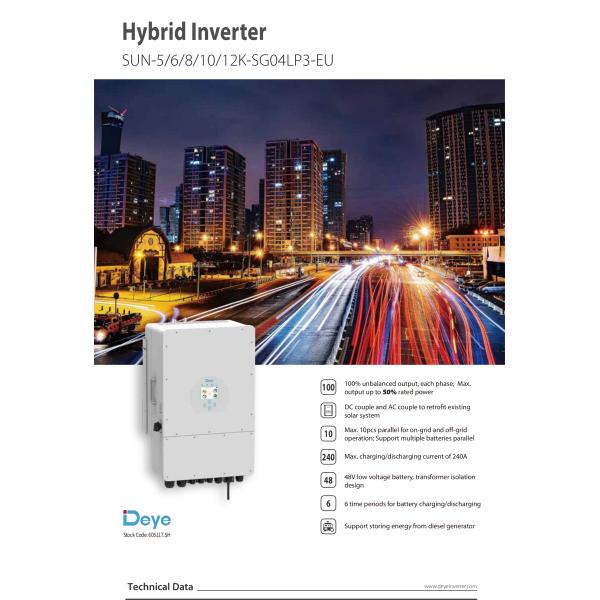 Deye Трёхфазный гибридный инвертор 5kw 6kw SUN-8K-SG04LP3 8KW 10KW 12KW Солнечный инвертор с батареей