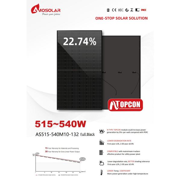 A Grade Solar Panels 182mm Mono Solar PV Modules for Home Electricity N-TYPE 515W 540W