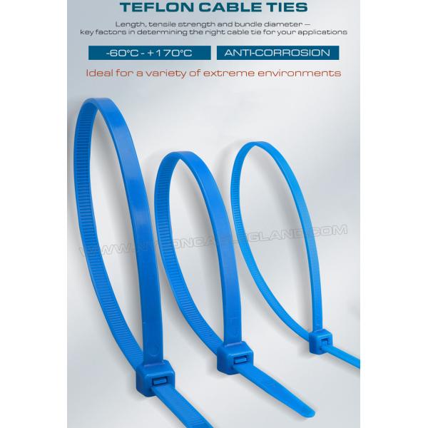 Blue Teflon Cable Tie 200 x 4.8mm, 94V-0 ETFE Cable Tie 50 Lbs Chemical Resistant Tefzel Cable Tie for Extreme Environments