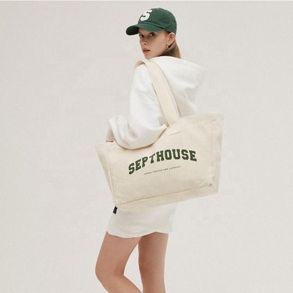 Exhibition Customized Logo Printed Oversized Cotton Canvas Tote Bag for Active Lifestyle