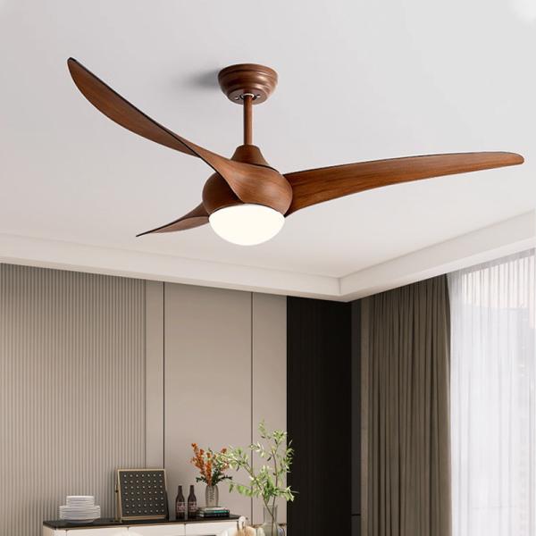 Ventilateur de plafond décoratif avec éclairage, 3 pales en bois massif, style vintage, télécommande, moteur DC de 52 pouces, alimentation électrique