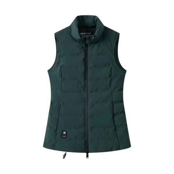 Women's Dark Green USB Heated Padded Vest with Slim Longline Fit and Built-in Heating System
