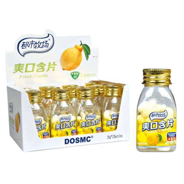 sorbitol fresco de la menta de la pimienta del caramelo de menta del azúcar de la vitamina C del paquete de la botella 20g del limón libre del caramelo