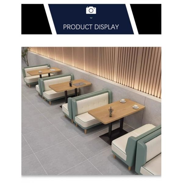 Modern Green Leather Restaurant Booth Seating Wooden Coffee Shop Table and Chair Fireproof Board Dining Table Set