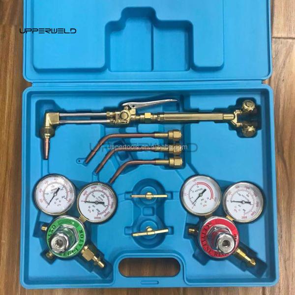 Ensemble d'outils de soudeur à brasage à oxygène portable en laiton forgé avec deux jauges de régulateur de tuyau