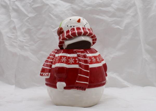 Home Ceramic Cookie Jar / Christmas Snowman Cookie Jar With Headphone Dolomite Material