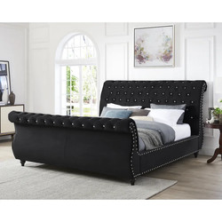 OEM/ODM Turkey simple sleeping bed beige round velvet furniture wooden frame king size Queen size Double size w/ drawer