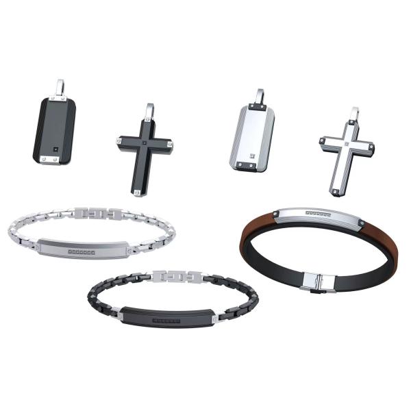 Party Jewelry Gift Sets Men Black Chain Link Bracelet Ring Metal Cross Pendant Necklace
