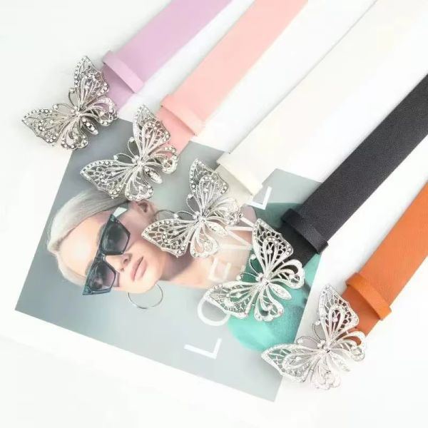 Lingshang Belt Manufacturer Women Adjustable Belts Butterfly Crystal Buckle Faux Leather Belts