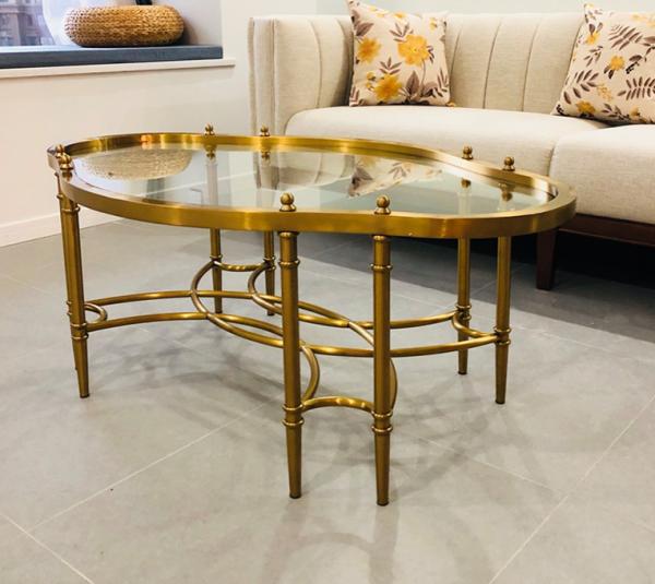 Contemporary Oval Shape Glass Top Stainless Steel Frame Coffee Table Vintage table