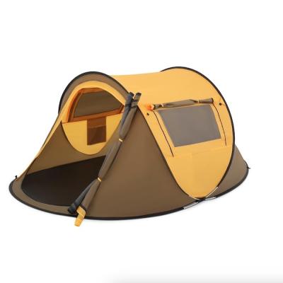 96*59*41 polegadas de poliéster amarelo 4 Temporada Pop Up Camping Tent com janelas de malha e design à prova d'água para 2 pessoas