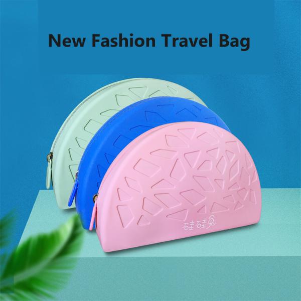 Fan Shaped Soft Waterproof Silicone Makeup Bag Lightweight And Portable Travel Small Item Storage Bag