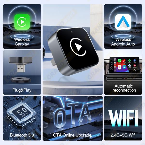 New Arrival Smart 2IN1 Wireless Carplay&Android Auto USB Adapter for Call/Music/Navigation Own Factory Support Customized OTA