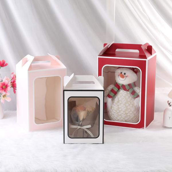 Windowed Foldable Gift Box Transparent Packaging Handheld Box For Dolls Flowers And Gifts
