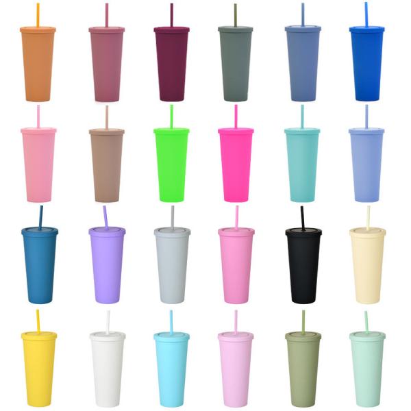 Customization Lightweight Insulated Plastic Tumblers Double Wall Sports Reusable Plastic Iced Coffee Cups With Straw 17*10.2cm/28.2*10.5cm