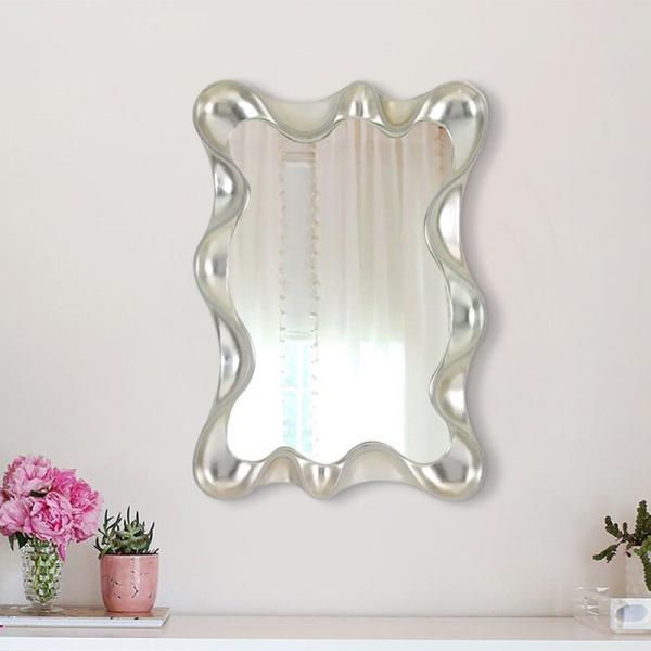 Wave Shape Wall Mounted Makeup Mirror Magnifying Silver Bathroom