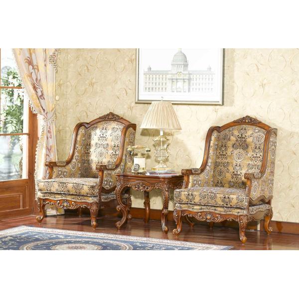 Hand Carved Modern Classic Leisure Armchair Solid Wood Vintage Upholstered Armchair