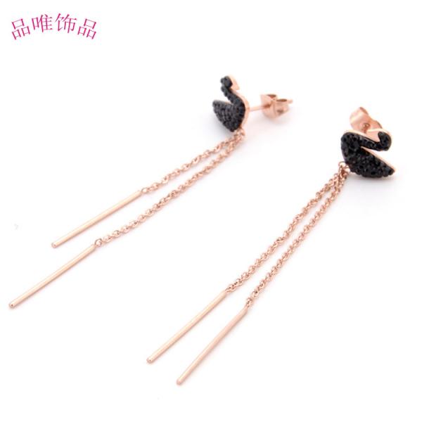 Fashion Color Women Jewelry Latest Fashion Rose Gold Plated Earring Swan Tassel Stud Earrings