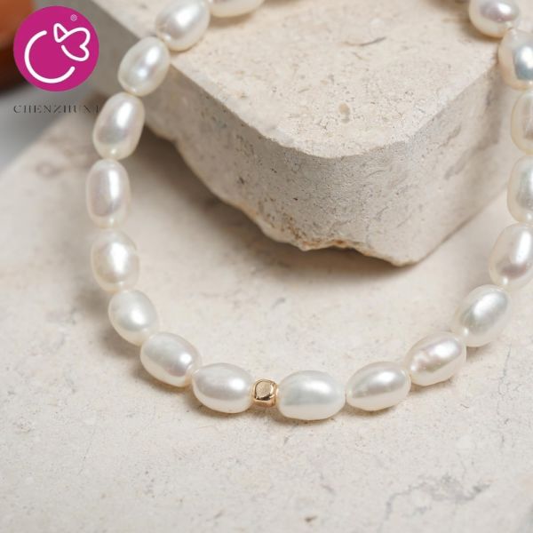 Minimalist Double Wrap Freshwater Pearl Beads Bracelets for Women Toggle Two Strands Rice Round Pearl Bracelet