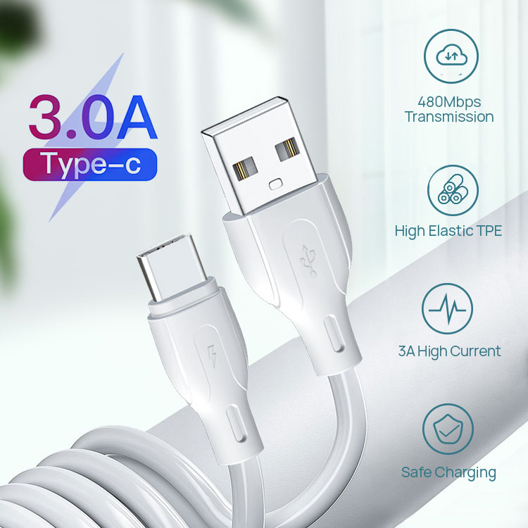 3A QC3.0 Fast Charging USB Type‑C Cable, Liquid Soft Rubber High Durability USB‑C Data Sync Charger Cord
