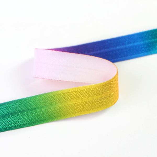 Eco-friendly Custom Printed Foldover Silk Stretch Elastic Rainbow Ribbon Elastic and Vibrant