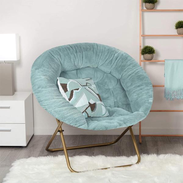 Camping Steel Legs Foldable Moon Chair for Adult and Kid Faux Fur Bedroom Saucer Chair