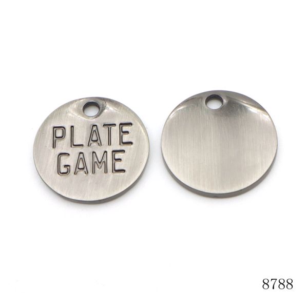 Brushed Nickel Metal Logo Tag Circle Engraved Logo Tags Anti Fade