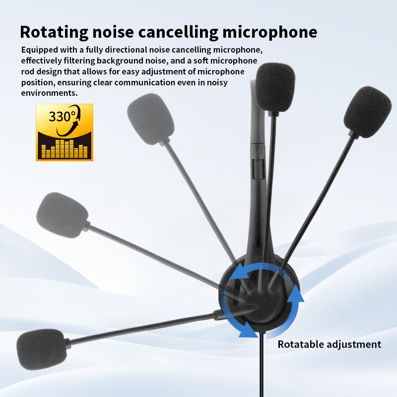 JTY-430 professional call center earphones with microphone, multiple plugs USB/Type-C/3.5mm wired earphones, comfortable to wear earphones, suitable for online learning and business conference calls