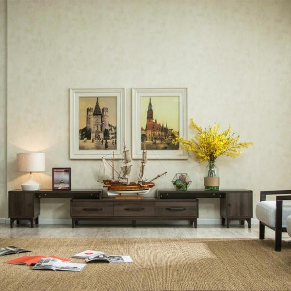Suporte de madeira da tevê da sala de visitas dos armários de armazenamento da sala de família da casa moderna