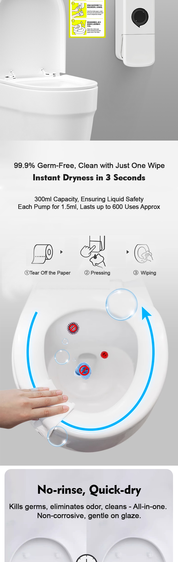 Modern ABS Plastic Toilet Sanitizer Dispenser With 300ml Capacity Wall Mounted