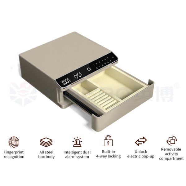 Single-Tier Leather-Wrapped Jewelry Safe with Biometric Lock & Steel Body