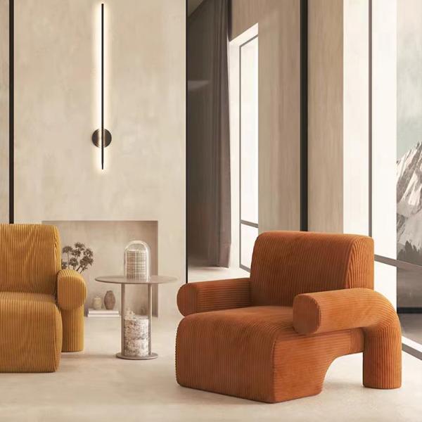 Corduroy Wood Frame Armchair , Comfortable Fabric Covered Armchairs