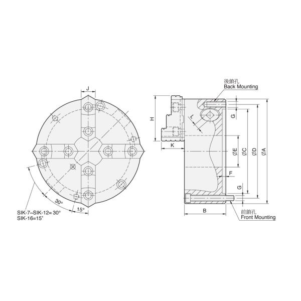 Parte traseira forte da planície do mandril do rolo da maxila de SIK 4 maxilas de 2 partes (parte dianteira e parte traseira montadas)