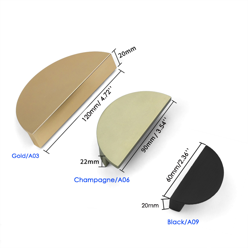 Gold Brass Half Moon Round Furniture Handles Kitchen Cupboard Cabinet Door Knobs Dresser Pulls Knobs for Wardrobe Door Hardware