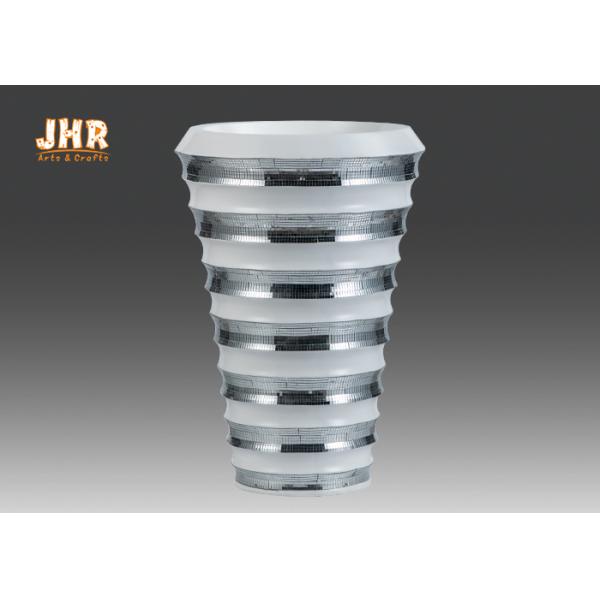 Potenciômetros largos decorativos da planta da fibra de vidro da boca com revestimento de prata do vidro de mosaico