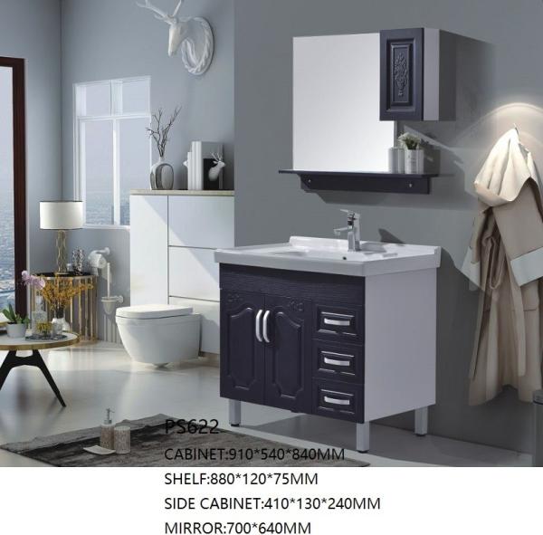 Modern Design PVC Floor Standing Vanity Units With Side Cabinet And Mirror