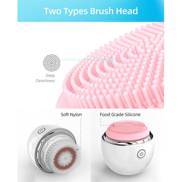Wireless Charging IPX6 250mAh Sonic Silicone Facial Cleansing Brush