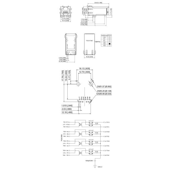 Tab Up One Port RJ45 Modular Jack 10 / 100 / 1000 Base - T With Integrated Transformer