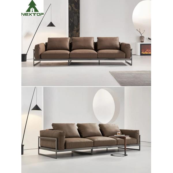Sofá de couro de vida 3 Seaters Sofa Metal Frame de reclinação macio da sala de hotel de Brown
