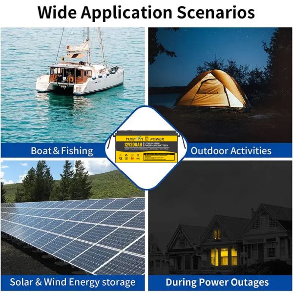 12V 200Ah LiFePO4 Battery 0.5C Charge Discharge 12.8V 2560Wh Deep Cycle Lithium Battery With BMS 5000 Cycles Replace Lead Acid For RV Solar Marine UPS Backup Power