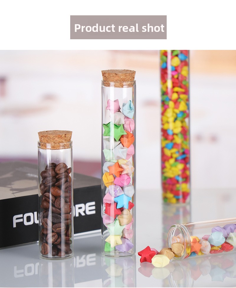30mm Transparent Flat Mouth for Test Tube Bottle with Rose Flower Dispensing Bamboo Lid Straight Glass Candy Container